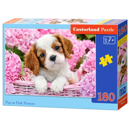 Puzzle 180 el. Pup in Pink Flowers - Szczeniak w różowych kwiatach