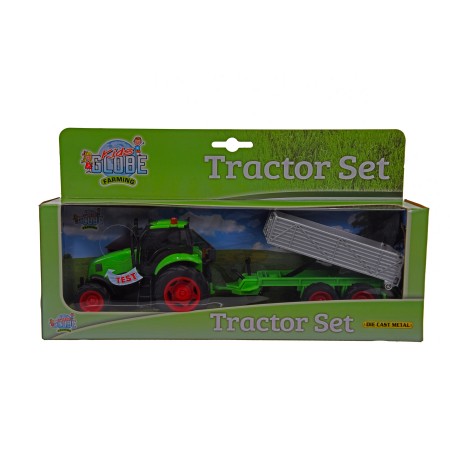 Metalowy traktor z przyczepą
